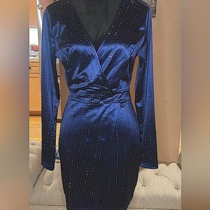 Gorgeous Royal Blue Long Sleeve Dress with amazing Rhinestones all over